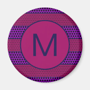 Paars en Magenta Patroon Gestreepte Monogram Magneet