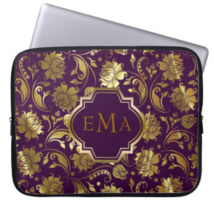 Paars en metallisch goudpatroon laptop sleeve
