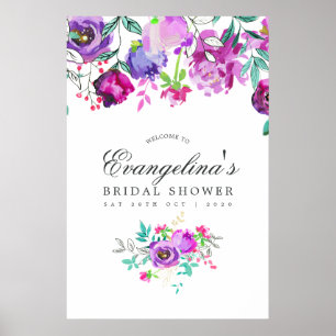 Paars en Mint Floral Vrijgezellenfeest Welkom Poster