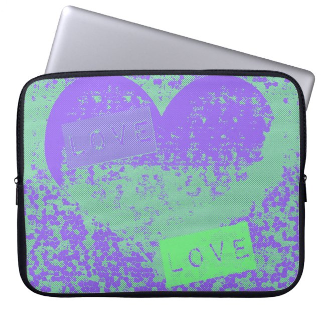 Paars en Mint Retro Heart Design Laptop Sleeve (Voorkant)