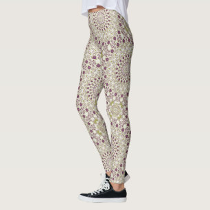 Paars en Olijfgroen Geometrisch Mandala Patroon Leggings