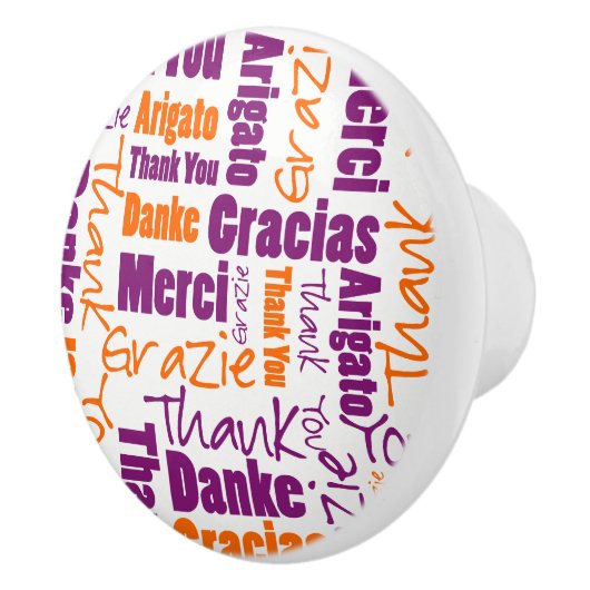 Paars en Oranje Dank u Word Cloud Keramische Knop (Rechts)