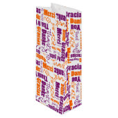 Paars en Oranje Dank u Word Cloud Wijn Cadeautas (Voorkant Gekanteld)
