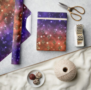 Paars en Oranje Ombre Glitter Hemels Patroon Cadeaupapier