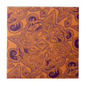 Paars en Oranje Perzisch Mandala Star Pattern Tegeltje (Voorkant)