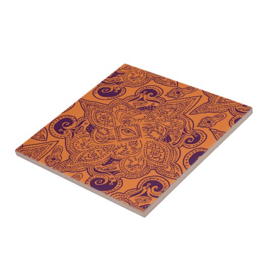 Paars en Oranje Perzisch Mandala Star Pattern Tegeltje (Zijkant)