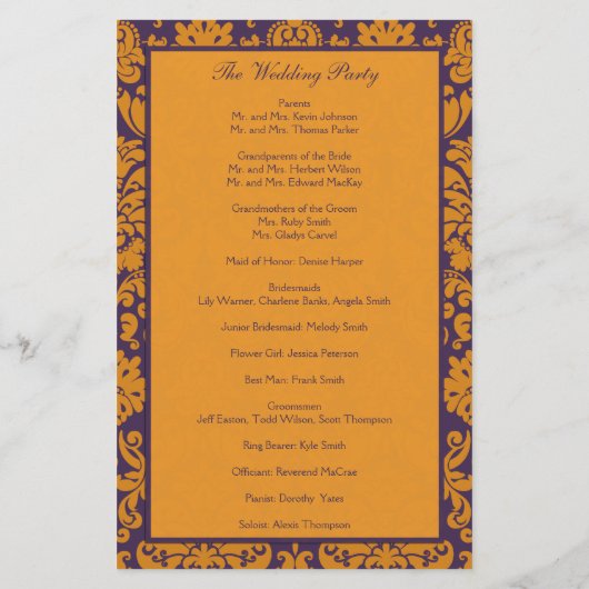 Paars en Oranje programma Damask Wedding II (Achterkant)