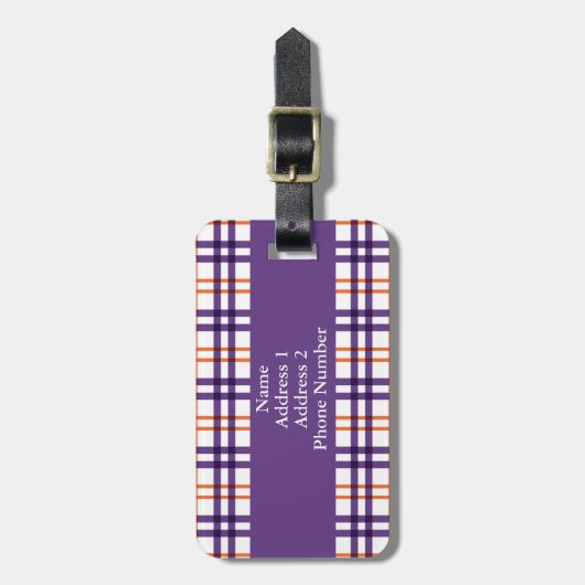 Paars en Oranje Tartan Bagagelabel (Voorkant verticaal)