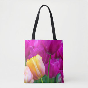 Paars en oranje tulpenCanvas tas