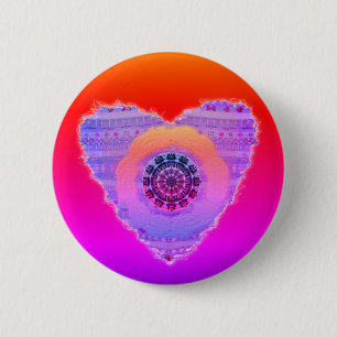 Paars en rood gloeiend kunstpatroon ronde button 5,7 cm