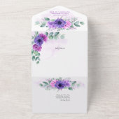 Paars en roze Anemones Waterverf Floral Weddenscha All In One Uitnodiging (Buitenkant)