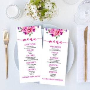 Paars en roze bloem Baby shower Voedsel Menu