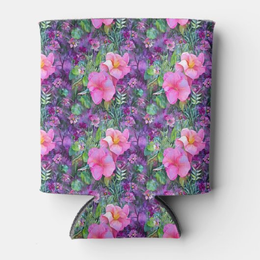 Paars en roze botanisch floraalpatroon blikjeskoeler (Voorkant)