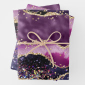 Paars en roze Glitter Agate en Gold Faux Inpakpapier Vel (In situ)
