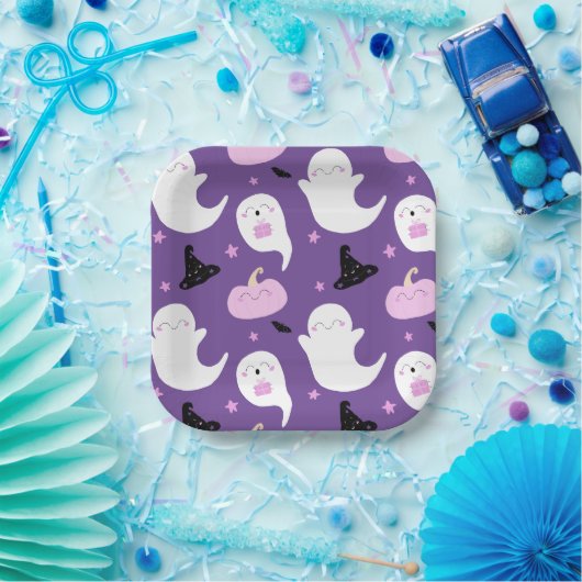 Paars en roze halloween Birthday Papieren Bordje (Feest)