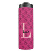 Paars en roze kunstmonogram en naam thermosbeker (Voorkant)