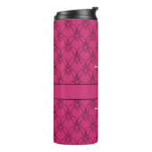Paars en roze kunstmonogram en naam thermosbeker (Gedraaid links)