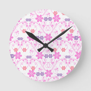Paars en roze Modern Floral Ronde Klok