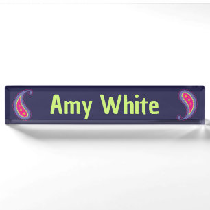 Paars en Roze Paisley Naambordje