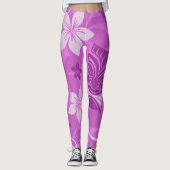 Paars en roze Tiki Hawaiian Leggings (Voorkant)
