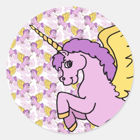 Paars en Roze Unicorn Design Ronde Sticker (Voorkant)