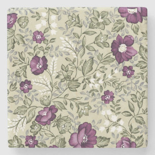 Paars en Sage Green Leaf Pattern  Land Stenen Onderzetter