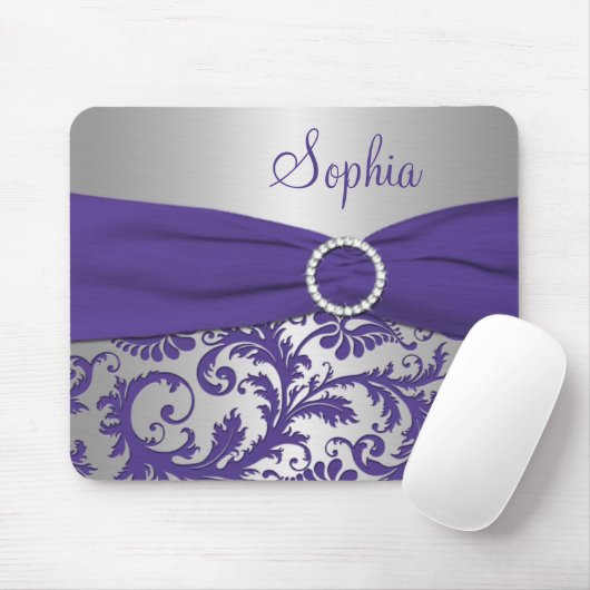 Paars en Silver Damask Mousepad Muismat (Met muis)