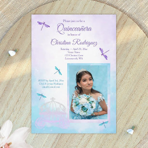 Paars en Turkoois, Libellen Quinceañera Kaart
