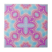 Paars en Turquoise etnisch Kaleidoscopisch patroon Tegeltje (Voorkant)