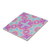 Paars en Turquoise etnisch Kaleidoscopisch patroon Tegeltje (Zijkant)