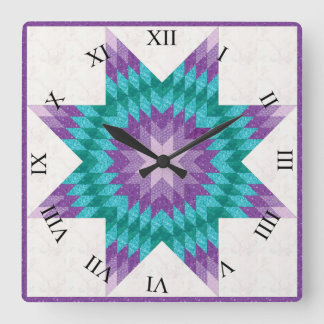Paars en Turquoise Lone Star Quilt Ontwerp Vierkante Klok