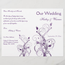 Paars en White Floral Wedding Programme