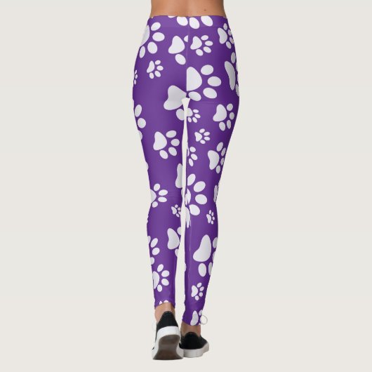 Paars en White PawPrint Pop Mode Leggings (Achterkant)