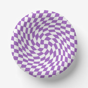 Paars en wit Checkerboard Patroon Papieren Kommen