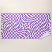 Paars en wit Checkerboard Patroon Strandlaken (Voorkant)