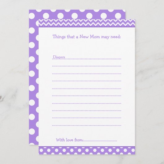 Paars en Wit Chevron Advieslijst voor Nieuwe Moede Kaart (Voorkant / Achterkant)