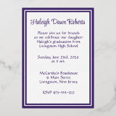 Paars en wit diagonaal Afstuderen Gold Folie Uitnodiging (Achterkant)