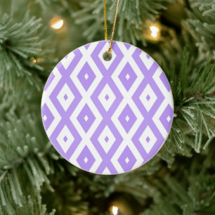 Paars en wit diamantpatroon keramisch ornament