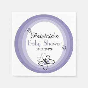 Paars en wit modern Baby shower vlinder Servet