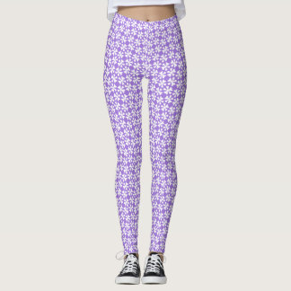 Paars en wit modern geometrisch bloempatroon leggings