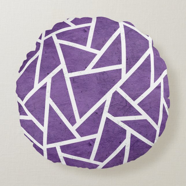Paars en wit mozaïekpatroon rond kussen (Voorkant)