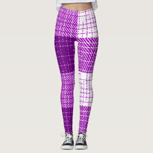 Paars en wit vet geruit geruit ontwerp leggings