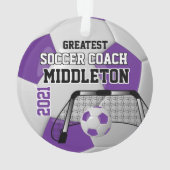 Paars en wit Voetbal personaliseren Ornament (achterkant)