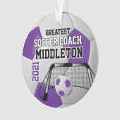 Paars en wit Voetbal personaliseren Ornament (voorkant)