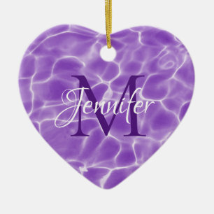 Paars en Wit Zwembad Foto Monogram Keramisch Ornament