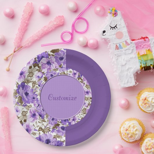  Paars en Witboek Borden 5 Papieren Bordje (Feest)