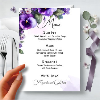 Paars en Zilver Bloemig Thema Ivory Menu