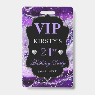 Paars en Zilver Glitter Agate Verjaardag VIP Badge