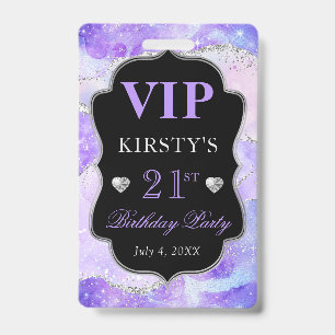 Paars en Zilver Glitter Agate Verjaardag VIP Badge