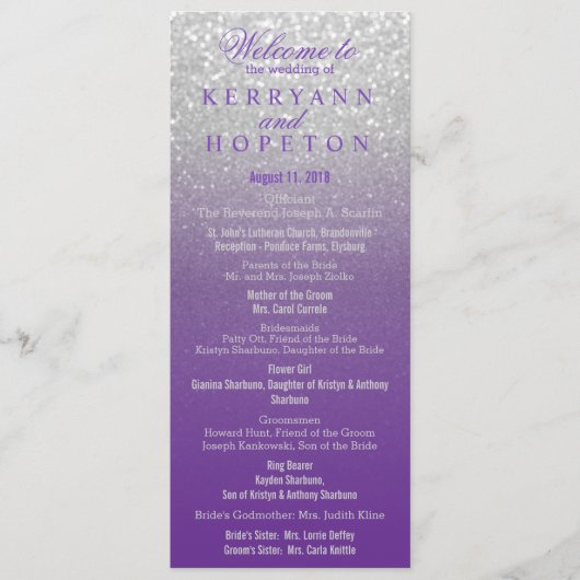 Paars en zilver Glitter-programma Programma (Voorkant)